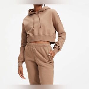 Good American Women’s Cropped Hoodie in Taupe/Brown Sz 0
